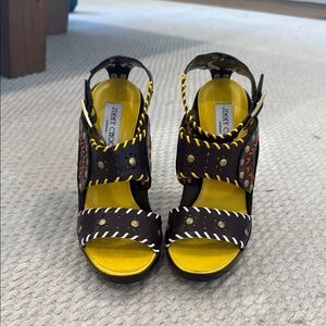 Jimmy Choo Black and Yellow Strappy Sandals size EU 39.5